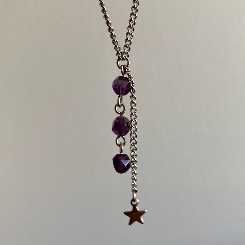 Handmade Amethyst Y- Necklace with Star Charm